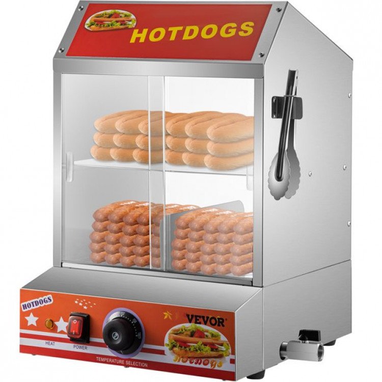 Large hotdog steamer with bun warmer