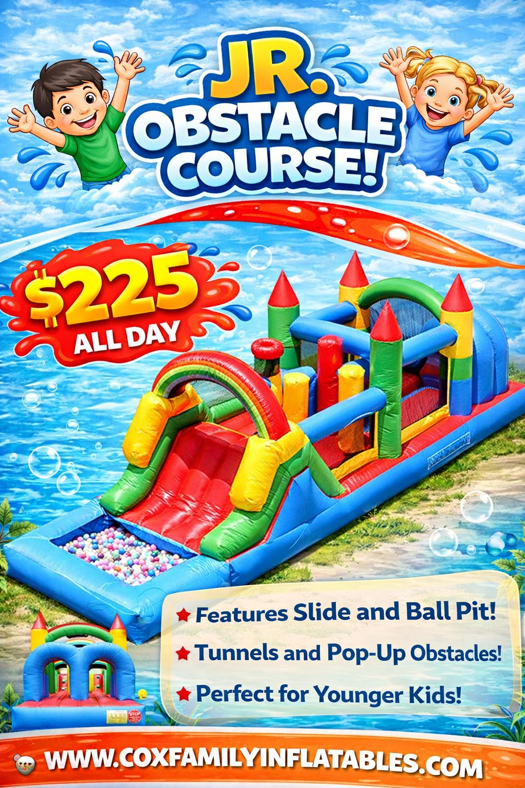 Jr. Obstacle Course inflatable rental flyer