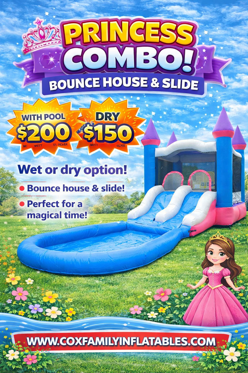 Princess combo bounce house flyer